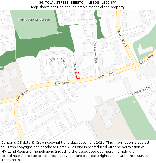 36, TOWN STREET, BEESTON, LEEDS, LS11 8PN: Location map and indicative extent of plot