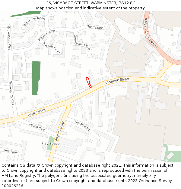 36, VICARAGE STREET, WARMINSTER, BA12 8JF: Location map and indicative extent of plot