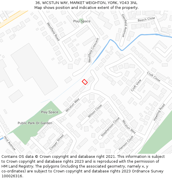 36, WICSTUN WAY, MARKET WEIGHTON, YORK, YO43 3NL: Location map and indicative extent of plot