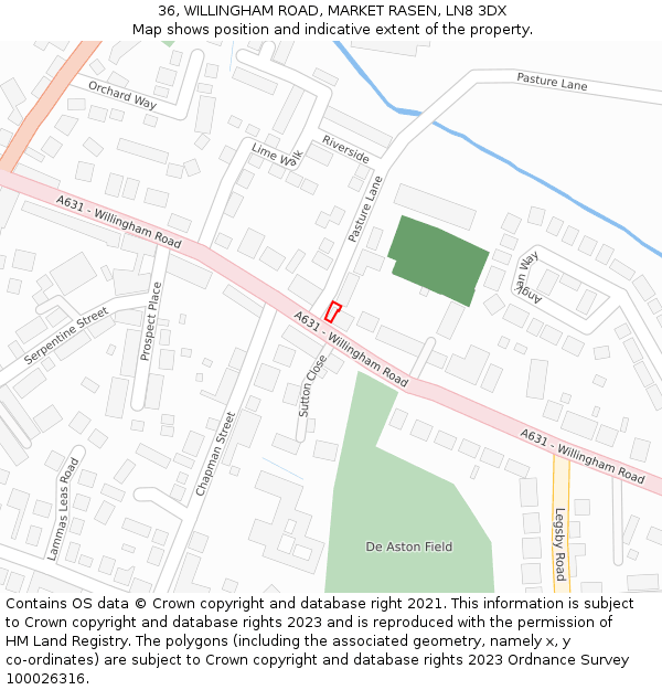 36, WILLINGHAM ROAD, MARKET RASEN, LN8 3DX: Location map and indicative extent of plot