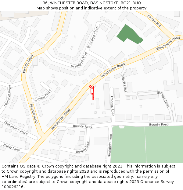 36, WINCHESTER ROAD, BASINGSTOKE, RG21 8UQ: Location map and indicative extent of plot