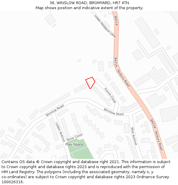 36, WINSLOW ROAD, BROMYARD, HR7 4TN: Location map and indicative extent of plot