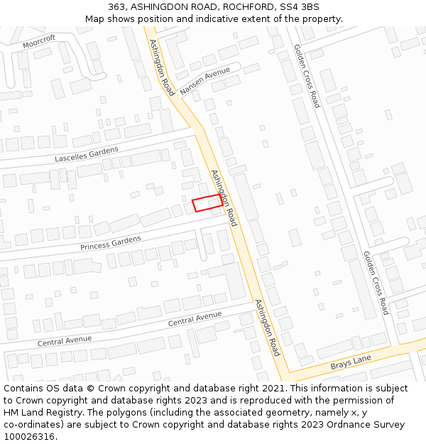 363, ASHINGDON ROAD, ROCHFORD, SS4 3BS: Location map and indicative extent of plot