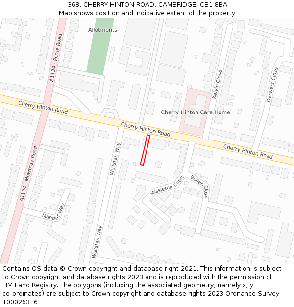 368, CHERRY HINTON ROAD, CAMBRIDGE, CB1 8BA: Location map and indicative extent of plot