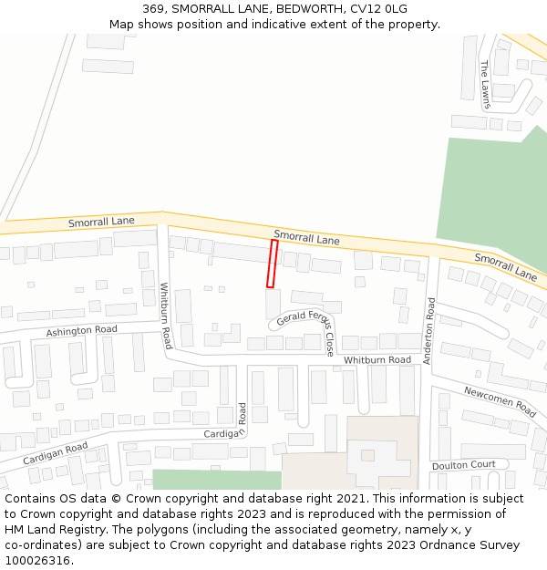 369, SMORRALL LANE, BEDWORTH, CV12 0LG: Location map and indicative extent of plot