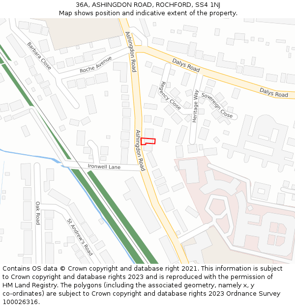 36A, ASHINGDON ROAD, ROCHFORD, SS4 1NJ: Location map and indicative extent of plot