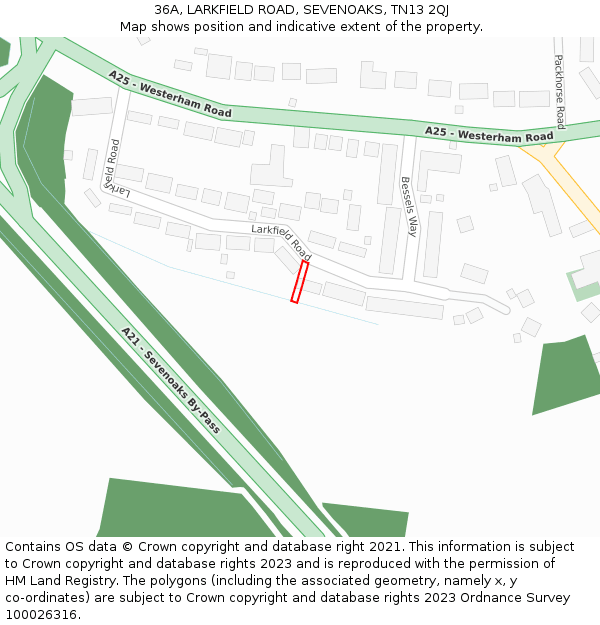 36A, LARKFIELD ROAD, SEVENOAKS, TN13 2QJ: Location map and indicative extent of plot