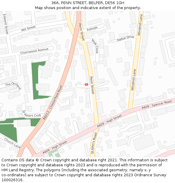 36A, PENN STREET, BELPER, DE56 1GH: Location map and indicative extent of plot