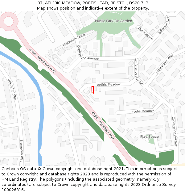 37, AELFRIC MEADOW, PORTISHEAD, BRISTOL, BS20 7LB: Location map and indicative extent of plot