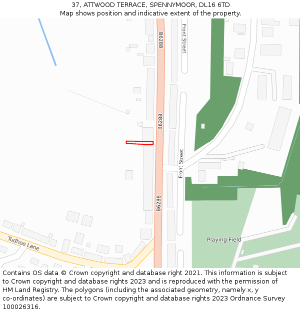 37, ATTWOOD TERRACE, SPENNYMOOR, DL16 6TD: Location map and indicative extent of plot