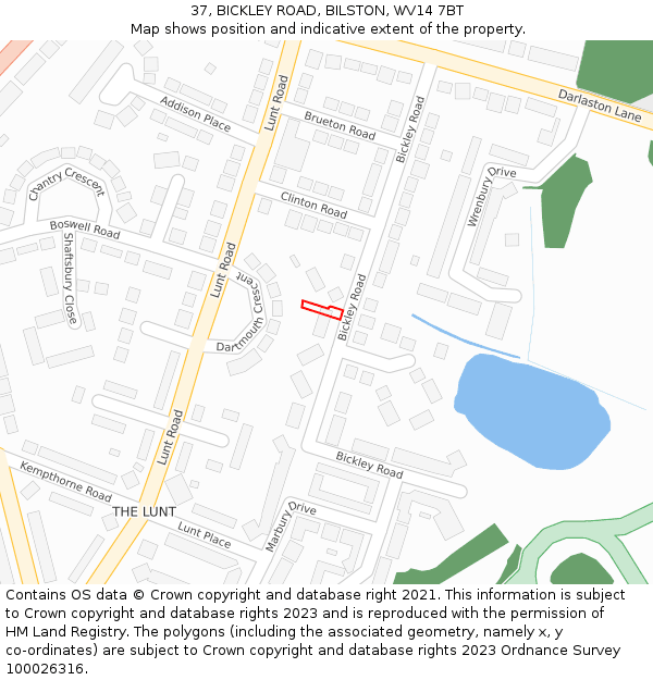 37, BICKLEY ROAD, BILSTON, WV14 7BT: Location map and indicative extent of plot