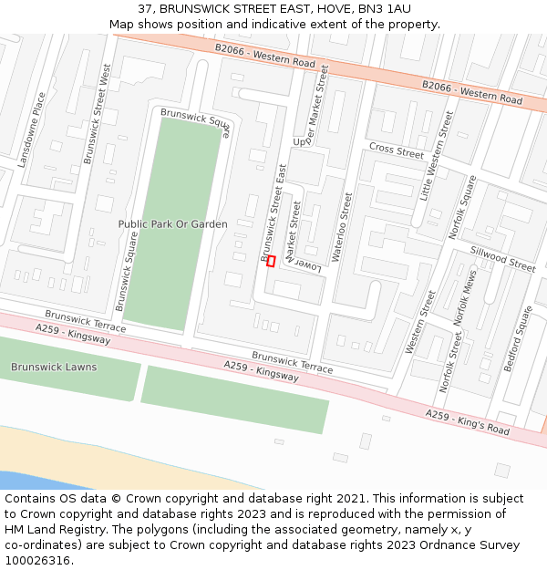 37, BRUNSWICK STREET EAST, HOVE, BN3 1AU: Location map and indicative extent of plot