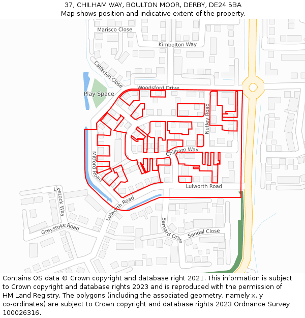 37, CHILHAM WAY, BOULTON MOOR, DERBY, DE24 5BA: Location map and indicative extent of plot