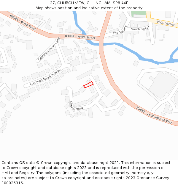 37, CHURCH VIEW, GILLINGHAM, SP8 4XE: Location map and indicative extent of plot