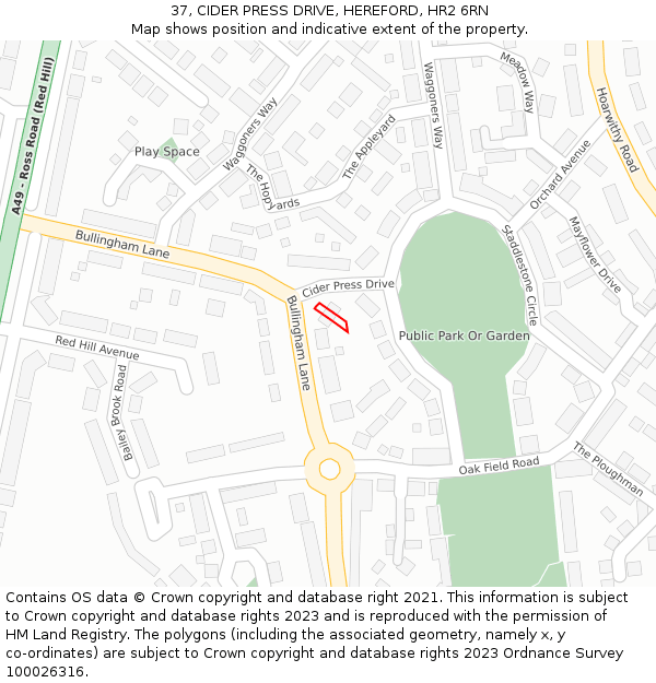 37, CIDER PRESS DRIVE, HEREFORD, HR2 6RN: Location map and indicative extent of plot