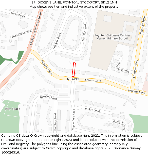 37, DICKENS LANE, POYNTON, STOCKPORT, SK12 1NN: Location map and indicative extent of plot