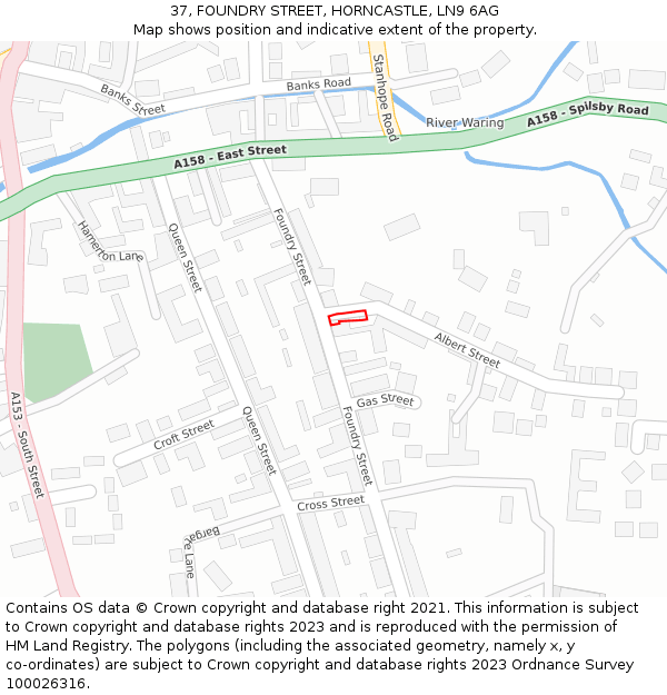 37, FOUNDRY STREET, HORNCASTLE, LN9 6AG: Location map and indicative extent of plot