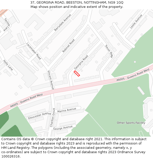 37, GEORGINA ROAD, BEESTON, NOTTINGHAM, NG9 1GQ: Location map and indicative extent of plot