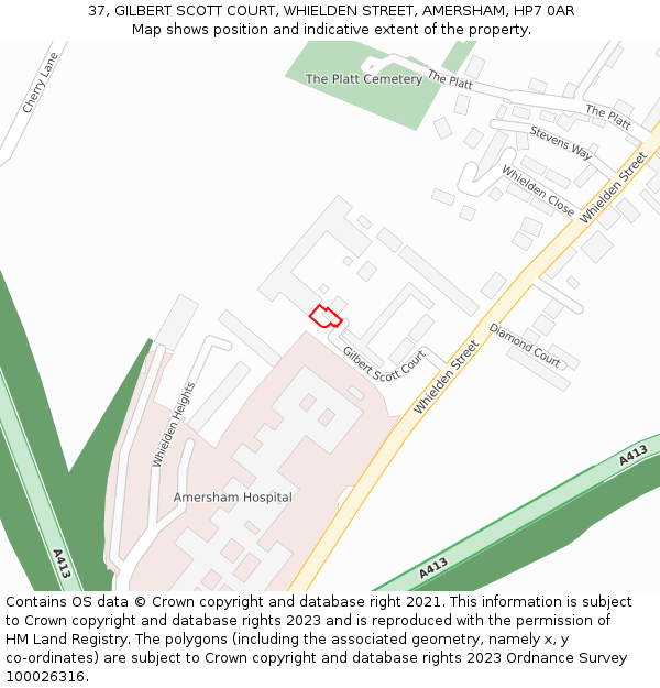 37, GILBERT SCOTT COURT, WHIELDEN STREET, AMERSHAM, HP7 0AR: Location map and indicative extent of plot