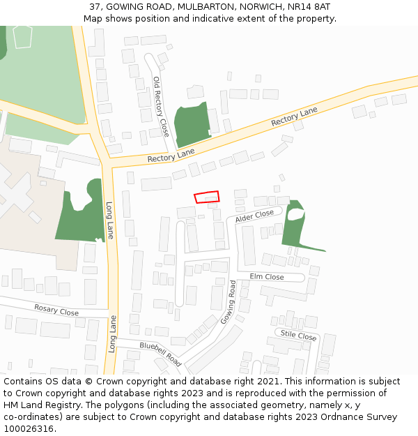 37, GOWING ROAD, MULBARTON, NORWICH, NR14 8AT: Location map and indicative extent of plot