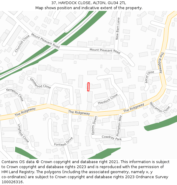 37, HAYDOCK CLOSE, ALTON, GU34 2TL: Location map and indicative extent of plot