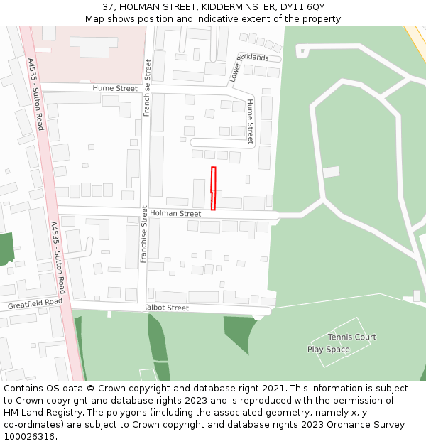 37, HOLMAN STREET, KIDDERMINSTER, DY11 6QY: Location map and indicative extent of plot