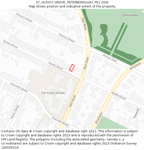 37, HUNTLY GROVE, PETERBOROUGH, PE1 2QW: Location map and indicative extent of plot