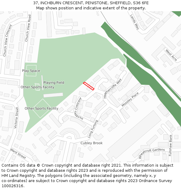 37, INCHBURN CRESCENT, PENISTONE, SHEFFIELD, S36 6FE: Location map and indicative extent of plot