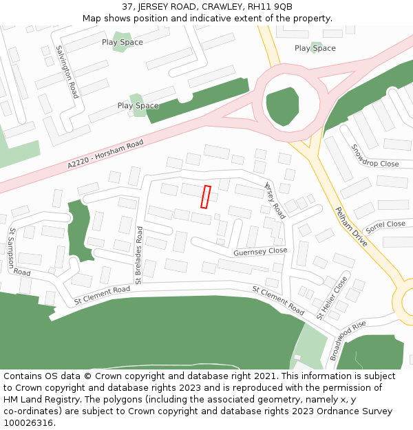 37, JERSEY ROAD, CRAWLEY, RH11 9QB: Location map and indicative extent of plot