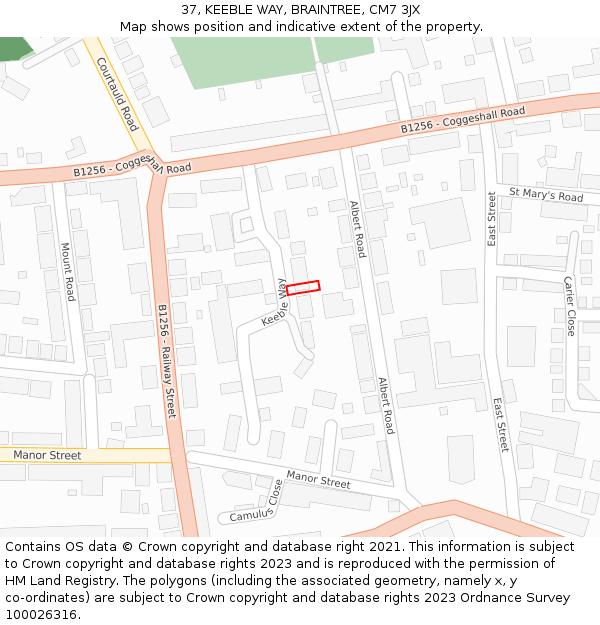 37, KEEBLE WAY, BRAINTREE, CM7 3JX: Location map and indicative extent of plot