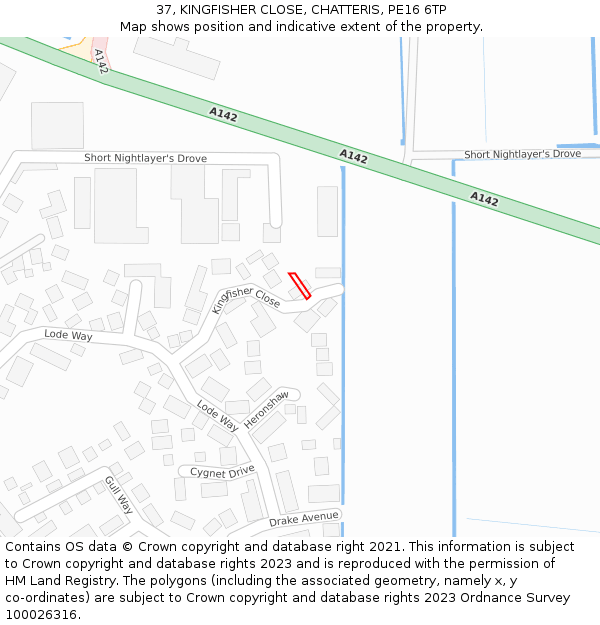 37, KINGFISHER CLOSE, CHATTERIS, PE16 6TP: Location map and indicative extent of plot