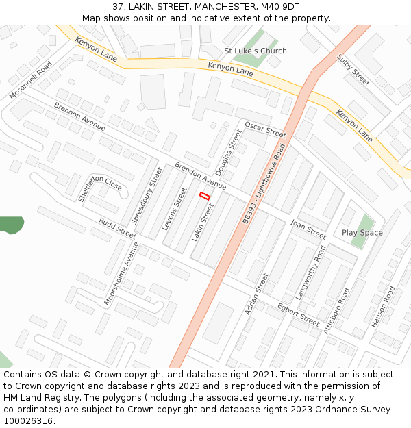 37, LAKIN STREET, MANCHESTER, M40 9DT: Location map and indicative extent of plot