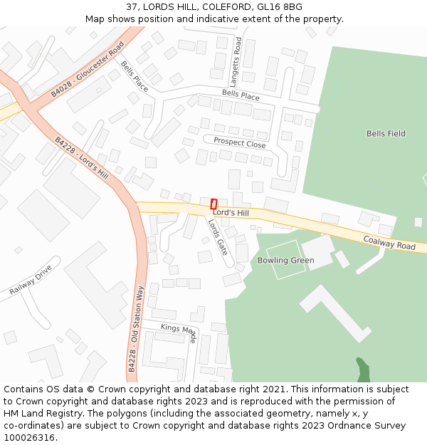 37, LORDS HILL, COLEFORD, GL16 8BG: Location map and indicative extent of plot