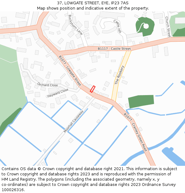 37, LOWGATE STREET, EYE, IP23 7AS: Location map and indicative extent of plot