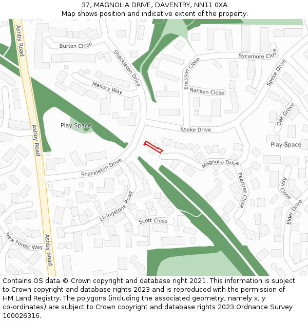37, MAGNOLIA DRIVE, DAVENTRY, NN11 0XA: Location map and indicative extent of plot