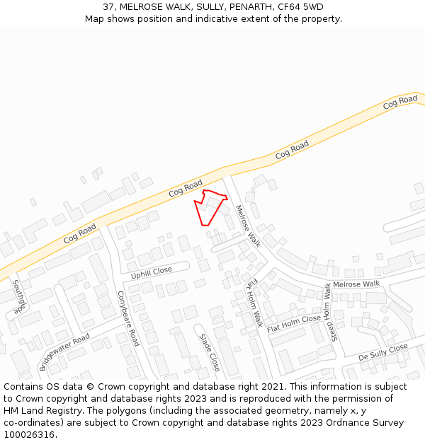 37, MELROSE WALK, SULLY, PENARTH, CF64 5WD: Location map and indicative extent of plot