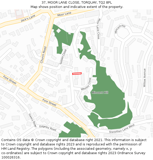 37, MOOR LANE CLOSE, TORQUAY, TQ2 8PL: Location map and indicative extent of plot