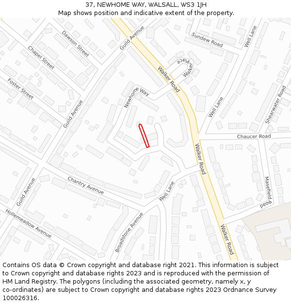 37, NEWHOME WAY, WALSALL, WS3 1JH: Location map and indicative extent of plot