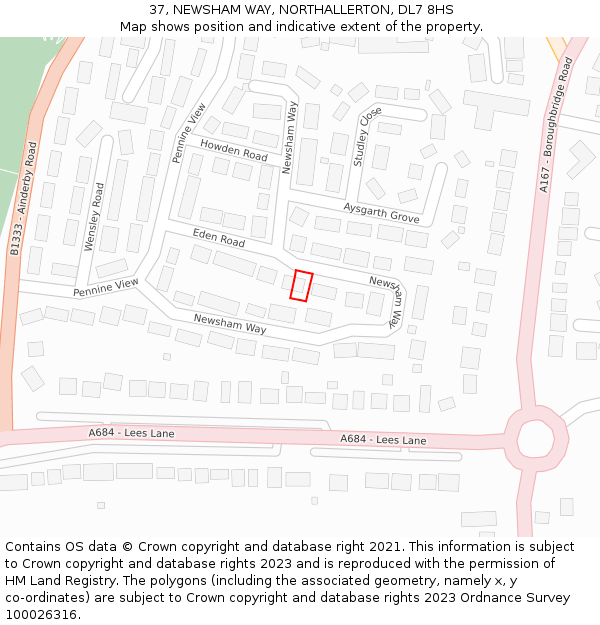 37, NEWSHAM WAY, NORTHALLERTON, DL7 8HS: Location map and indicative extent of plot