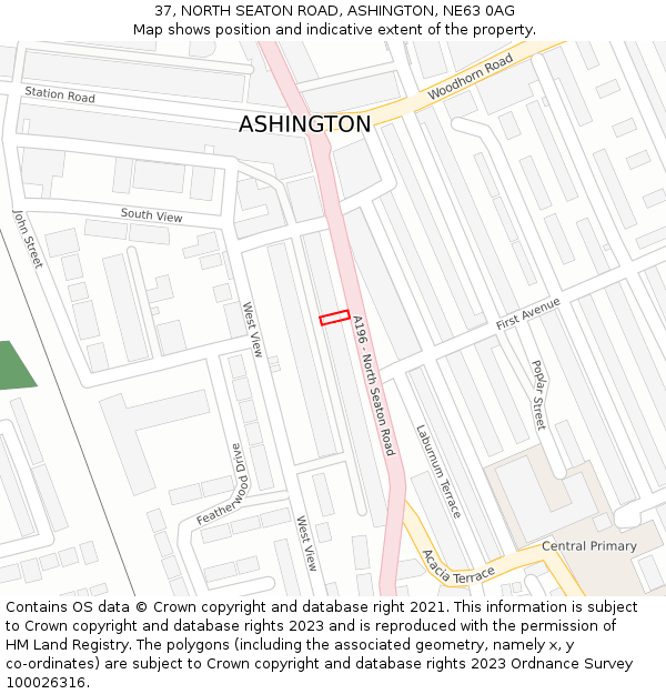 37, NORTH SEATON ROAD, ASHINGTON, NE63 0AG: Location map and indicative extent of plot