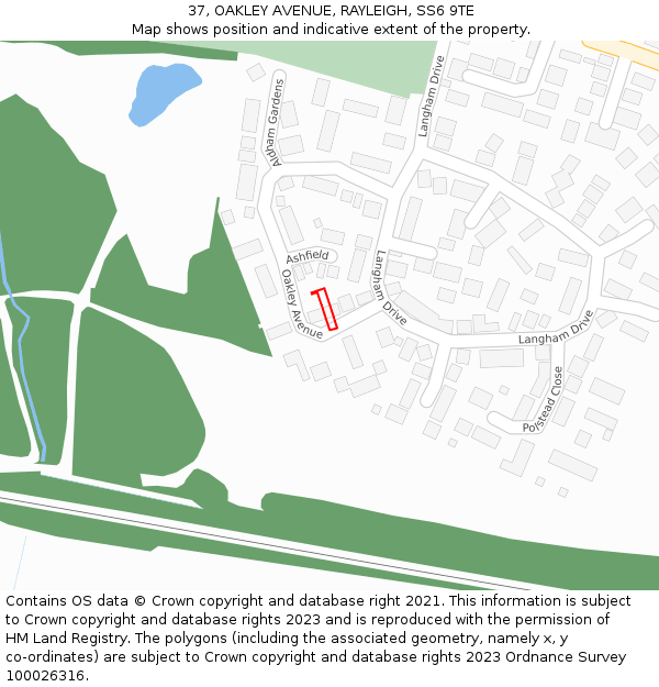 37, OAKLEY AVENUE, RAYLEIGH, SS6 9TE: Location map and indicative extent of plot