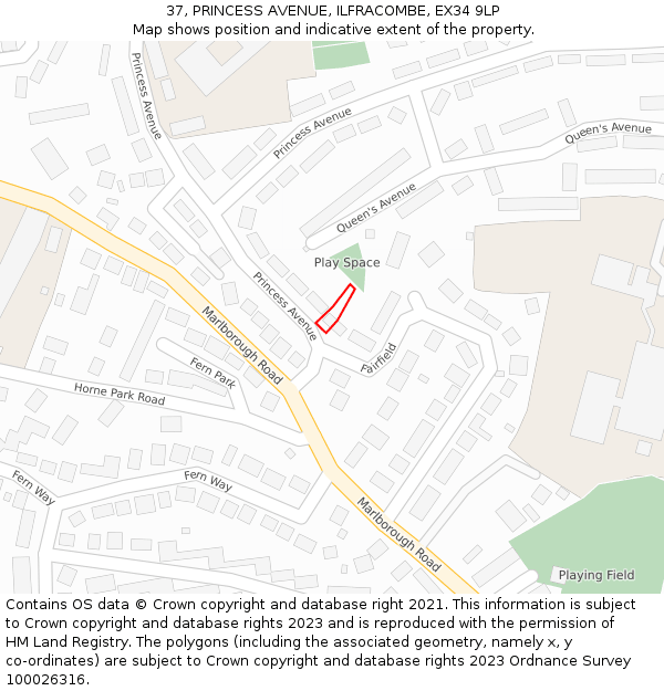 37, PRINCESS AVENUE, ILFRACOMBE, EX34 9LP: Location map and indicative extent of plot