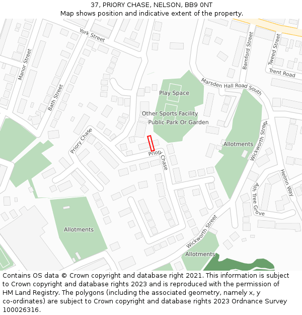 37, PRIORY CHASE, NELSON, BB9 0NT: Location map and indicative extent of plot