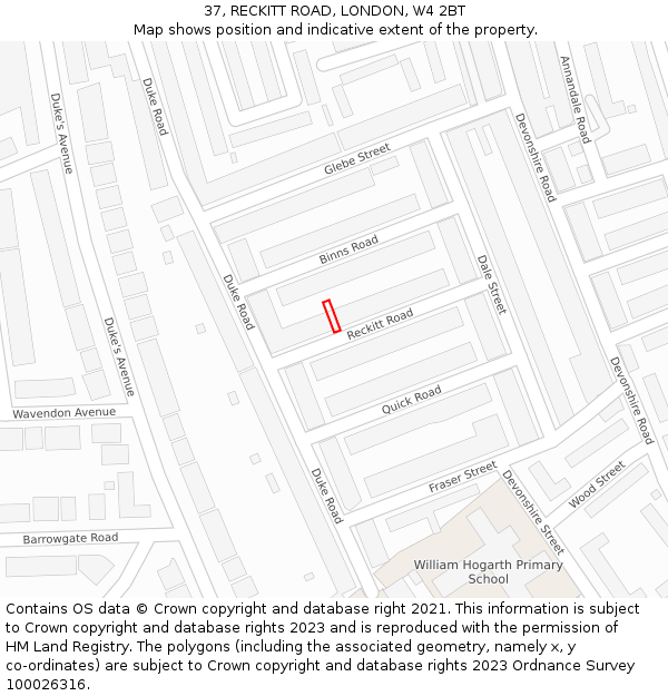 37, RECKITT ROAD, LONDON, W4 2BT: Location map and indicative extent of plot