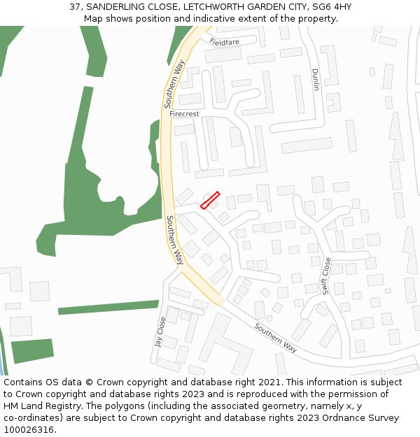 37, SANDERLING CLOSE, LETCHWORTH GARDEN CITY, SG6 4HY: Location map and indicative extent of plot
