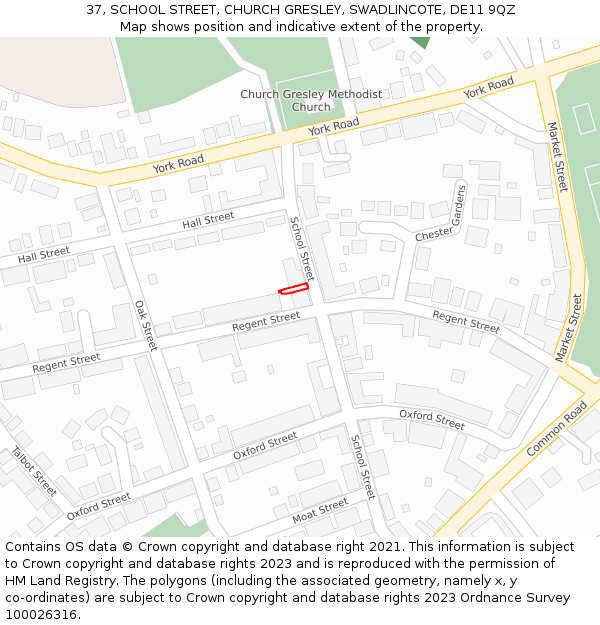 37, SCHOOL STREET, CHURCH GRESLEY, SWADLINCOTE, DE11 9QZ: Location map and indicative extent of plot