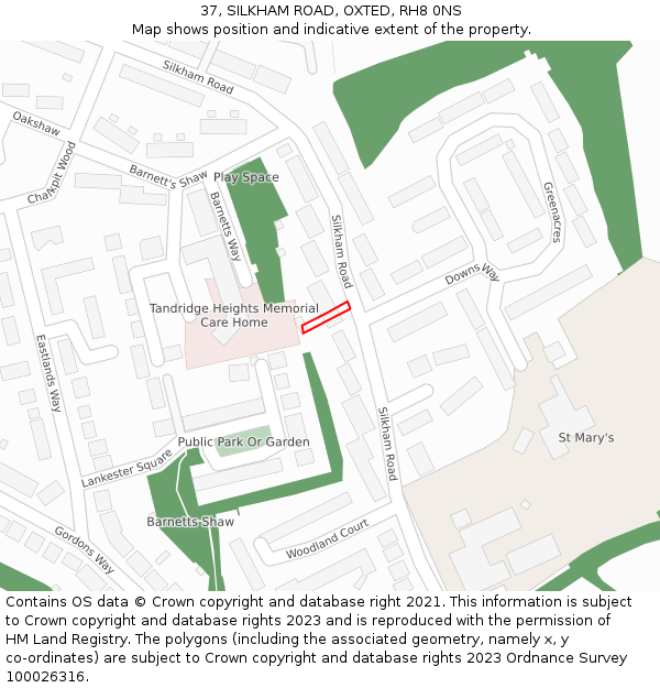 37, SILKHAM ROAD, OXTED, RH8 0NS: Location map and indicative extent of plot