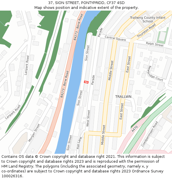 37, SION STREET, PONTYPRIDD, CF37 4SD: Location map and indicative extent of plot