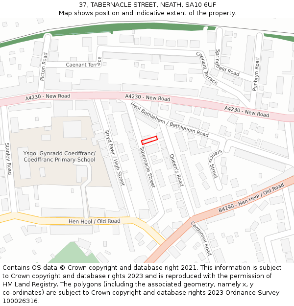 37, TABERNACLE STREET, NEATH, SA10 6UF: Location map and indicative extent of plot