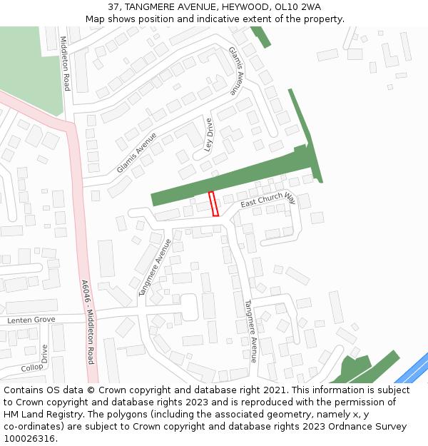 37, TANGMERE AVENUE, HEYWOOD, OL10 2WA: Location map and indicative extent of plot
